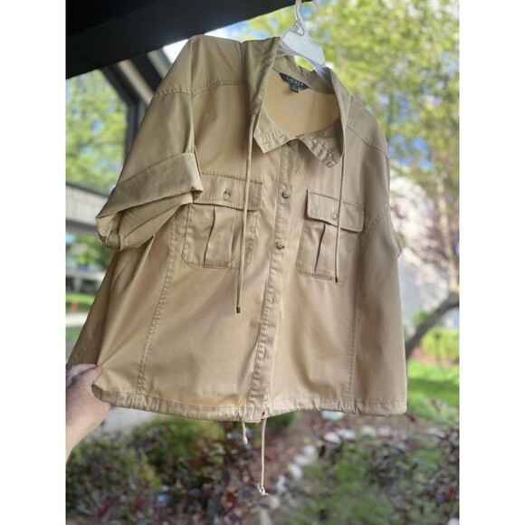 Ralph Lauren Short Sleeve Jacket‎ Women's Size 16W NWOT Tan Cotton Lightweight - Picture 1 of 11